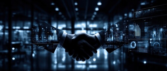 Business handshake with digital overlay