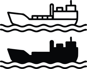 Obraz premium Minimalist LPG Cargo Ship Icon – Line Art Vector Front View Illustration