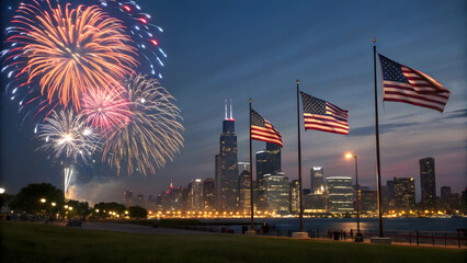Independence Day USA Illustration – Stars, Stripes, Fireworks, and Festive Icons”
