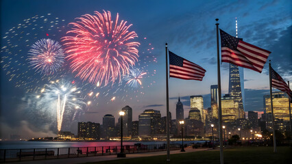 Independence Day USA Illustration – Stars, Stripes, Fireworks, and Festive Icons”