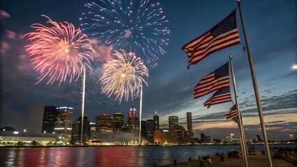 Independence Day USA Illustration – Stars, Stripes, Fireworks, and Festive Icons”