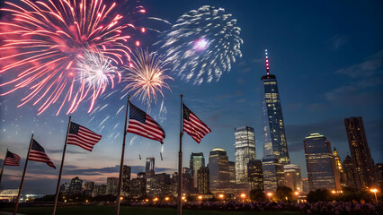 Independence Day USA Illustration – Stars, Stripes, Fireworks, and Festive Icons”