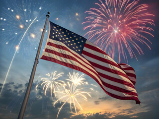 Independence Day USA Illustration – Stars, Stripes, Fireworks, and Festive Icons”