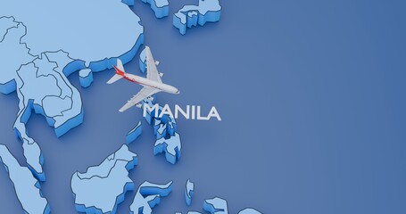 Philippines, Manila, abstract illustration of a map with an airplane, concept of air travel
