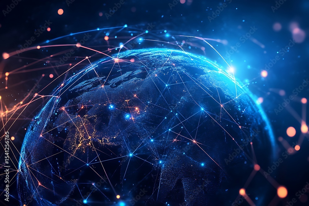 Aufkleber digital earth globe glowing networks with connecting lines and dots concept design