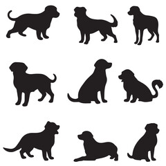 Dog silhouettes. Dog breed black silhouette logo set  vector illustration element. 
