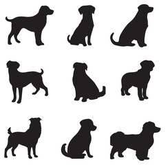 Dog silhouettes. Dog breed black silhouette logo set  vector illustration element. 
