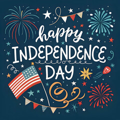 Independence Day USA Illustration – Stars, Stripes, Fireworks, and Festive Icons”