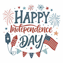 Independence Day USA Illustration – Stars, Stripes, Fireworks, and Festive Icons”