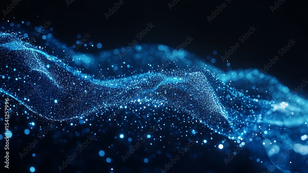 Aufkleber Glowing Blue Particle Wave Abstract Background with Digital Sparkling Texture