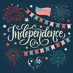 Independence Day USA Illustration – Stars, Stripes, Fireworks, and Festive Icons”