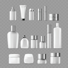 Comprehensive Set of Blank White Cosmetic Bottles and Jars .Vector