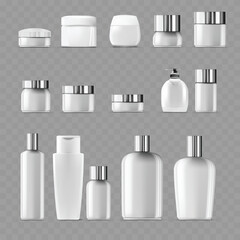 Comprehensive Set of Blank White Cosmetic Bottles and Jars .Vector