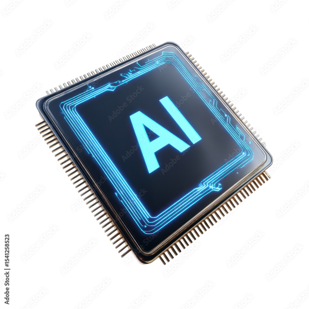 Poster transparent png icon of 3d isometric ai microchip a clean and techy computer component for modern de
