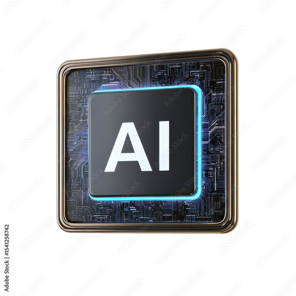 Poster isometric 3d ai microchip clean tech icon png with transparent background illustrates futuristic com