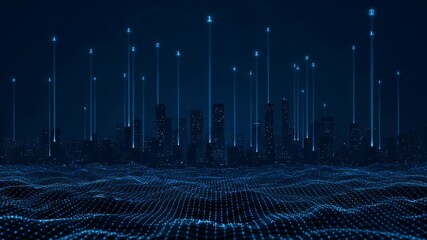 Futuristic city skyline with digital network - Powered by Adobe