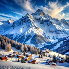 winter snow covered mountain peaks in europe grea