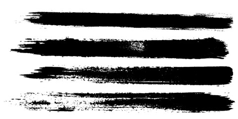 Collection of line hand drawn trace brush strokes black paint texture set vector illustration. 