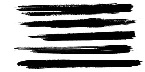 Collection of line hand drawn trace brush strokes black paint texture set vector illustration. 