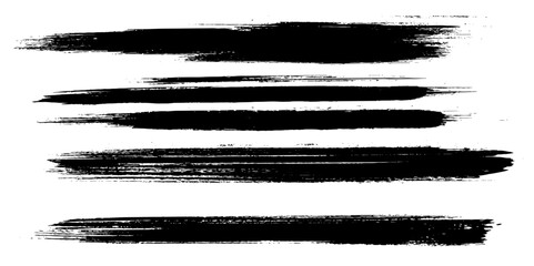 Collection of line hand drawn trace brush strokes black paint texture set vector illustration. 