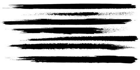 Collection of line hand drawn trace brush strokes black paint texture set vector illustration isolated on white background. Calligraphy brushes high detail abstract elements. 
