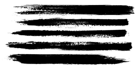 Collection of line hand drawn trace brush strokes black paint texture set vector illustration isolated on white background. Calligraphy brushes high detail abstract elements. 