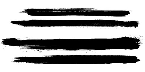 Collection of line hand drawn trace brush strokes black paint texture set vector illustration isolated on white background. Calligraphy brushes high detail abstract elements. 