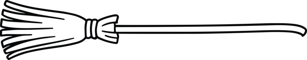 Hand Drawn Line Art of Traditional Broomstick – Black Cleaning Tool Illustration
