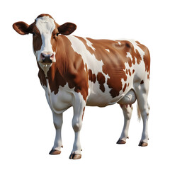 Brown and white cow isolated on black background