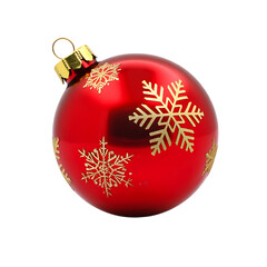 Red christmas ornament with gold snowflakes isolated on transparent background