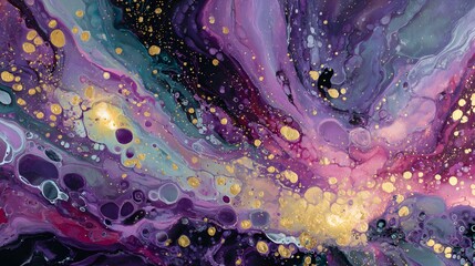 Vibrant Abstract Cosmic Painting with Pink Purple and Gold