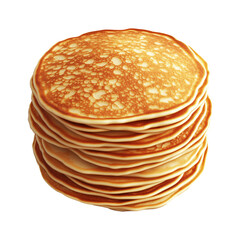 Fluffy stack of golden brown pancakes, isolated on white transparent background. Concept of breakfast, bakery, and homemade food