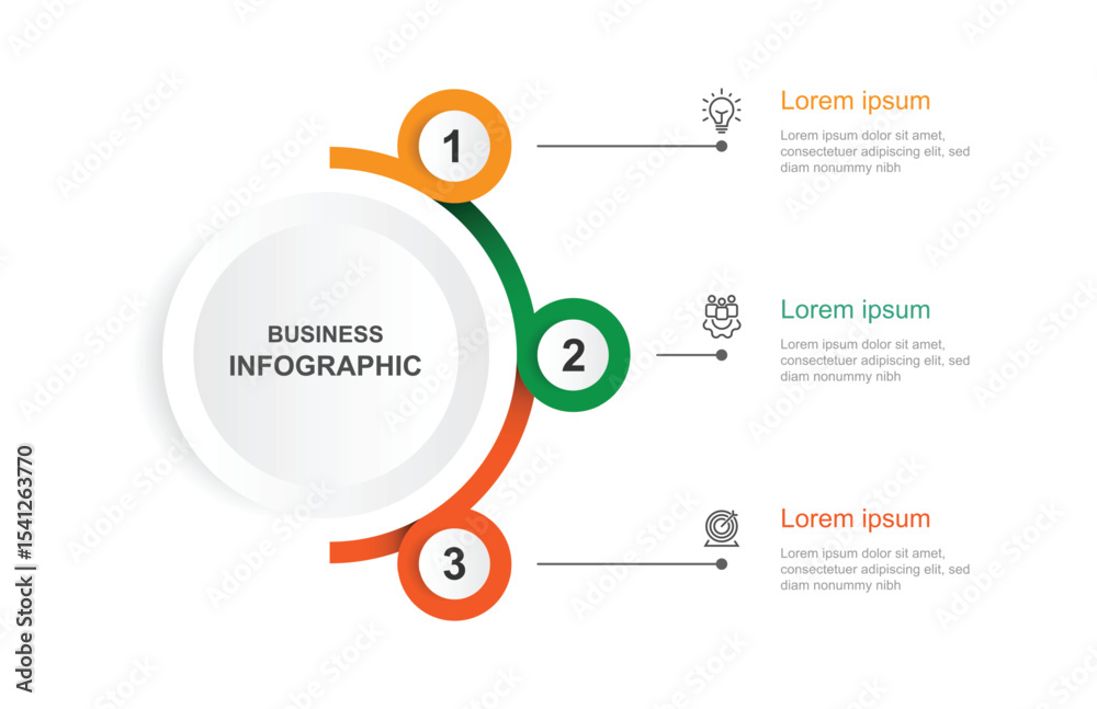 Poster Infographic template with 3 step process. Diagram circle with lines connected and icons. Vector illustration can be used for workflow, business presentation and web graphic design 