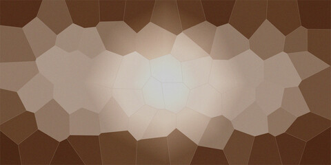 Fototapeta premium The image features a mosaic texture with soft, honeycomb-like cells in warm brown and beige tones. A glowing white center radiates outward, creating a smooth gradient light effect.