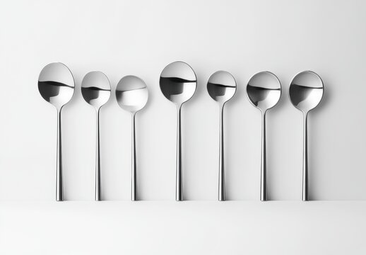 silver spoons on white background