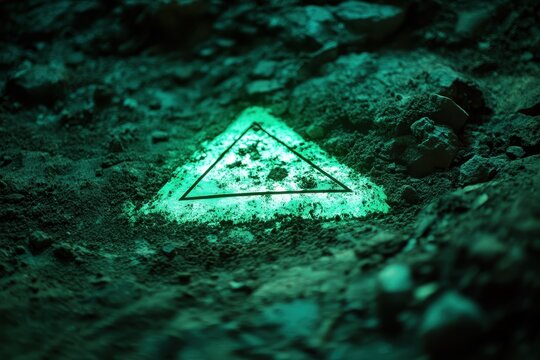 Green glow reveals area sign underneath soil during excavation at a mysterious location, Area 51 Sign Revealed Under Soil In Alien Green Glow