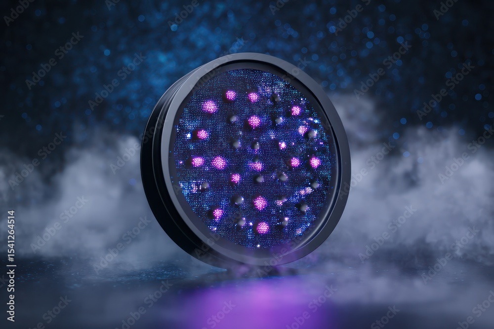 Wall mural 3d led panel icon with soft galaxy fog and twinkling stars, adding a dreamy visual effect.