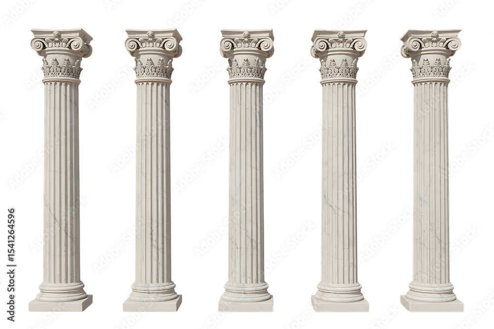 Fototapete five classical marble columns isolated on transparent background