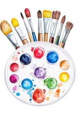 watercolor paints and brushes