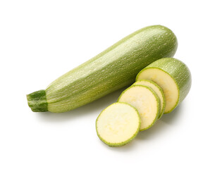 Fresh green zucchini on white background
