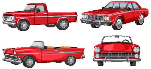 Naklejka premium Classic Red Cars Vector Illustration Set