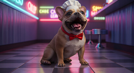 French Bulldog Chef in a Diner: A Playful and Retro Concept