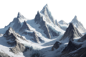 Majestic snowcapped mountain range isolated on transparent background