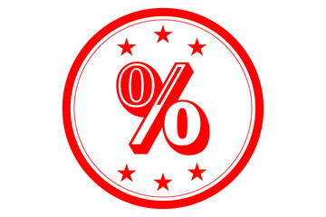 % - Percent sign in a Red Rubber Stamp on white background
