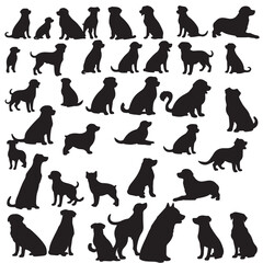 Set of black dog silhouette. Dog silhouette, vector, isolated black silhouette of a dog, collection. 