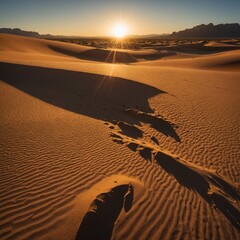 "Write about a desert at golden hour—sand glowing orange, long shadows forming, and a wide-open sky stretching endlessly."