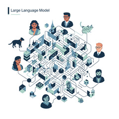 Conceptual vector illustrations of large-scale language models (LLM).