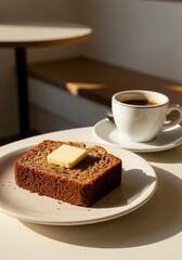 banana bread and espresso rustic cafe combo cozy food and drink setup