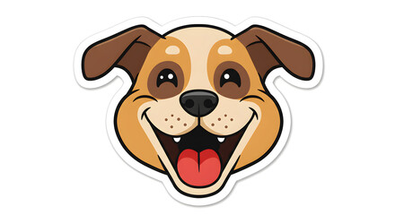 Smiling Dog Cartoon Illustration: Happy Puppy with White Border on White Background