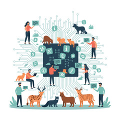 Conceptual vector illustrations of large-scale language models (LLM).